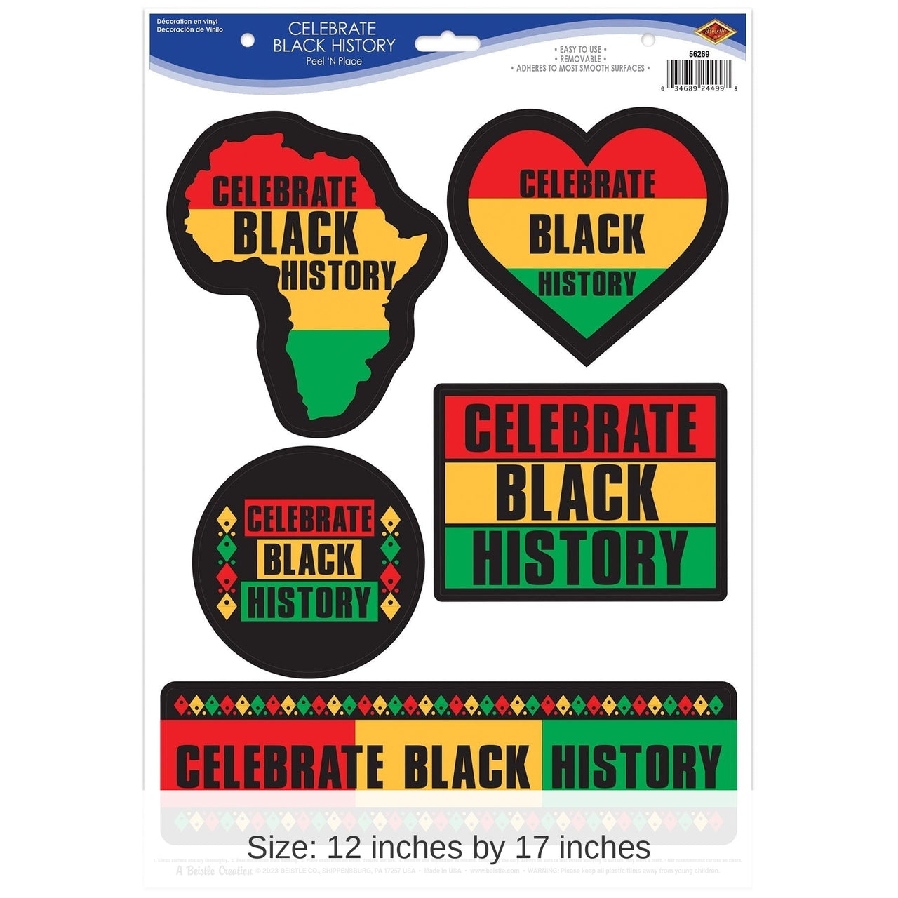 12 Pack Bulk Celebrate Black History Month Peel 'N Place Cling Sheets