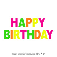 12 Pack Bulk Neon Happy Birthday Streamer