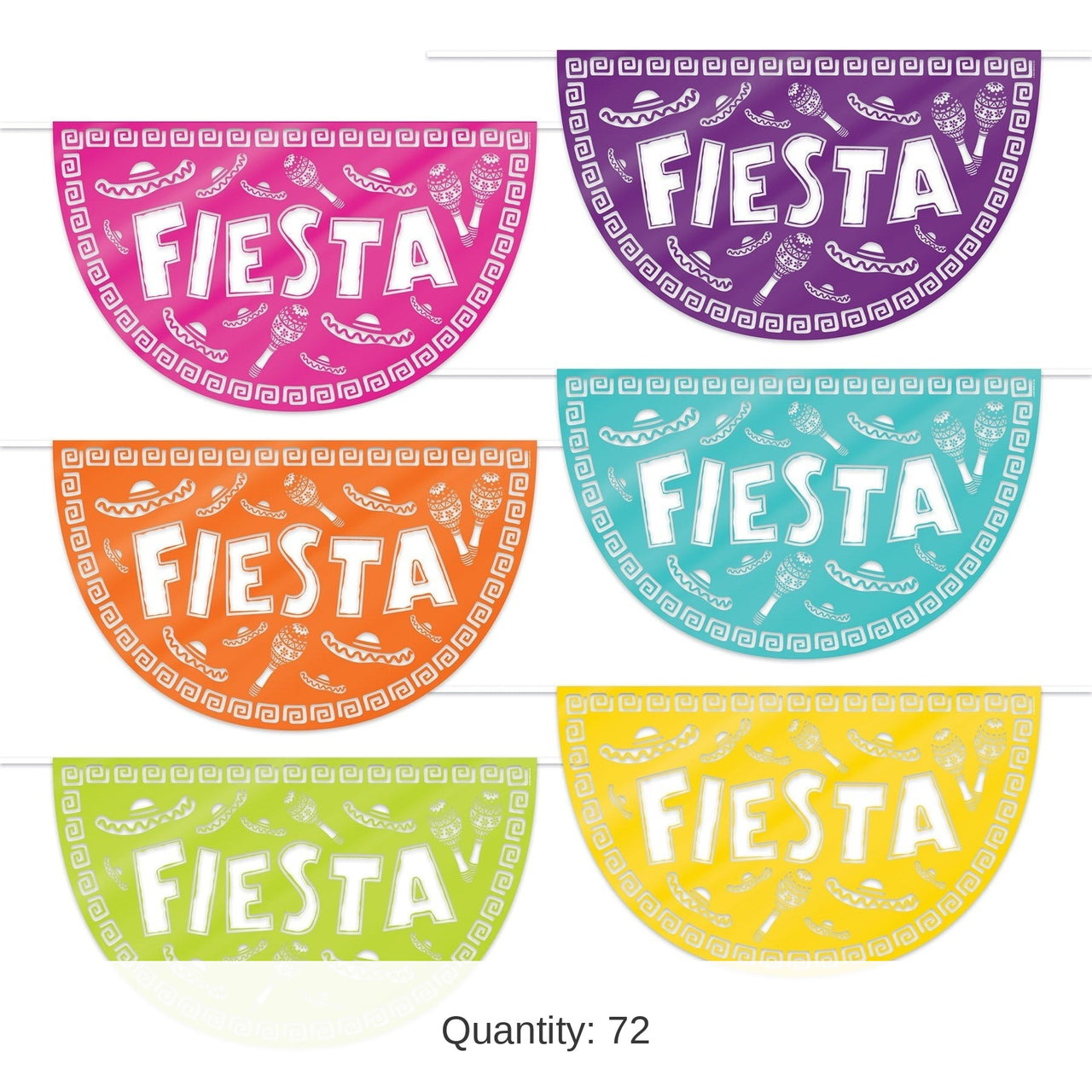 72 Piece Bulk Fiesta Picado Style Plastic Buntings