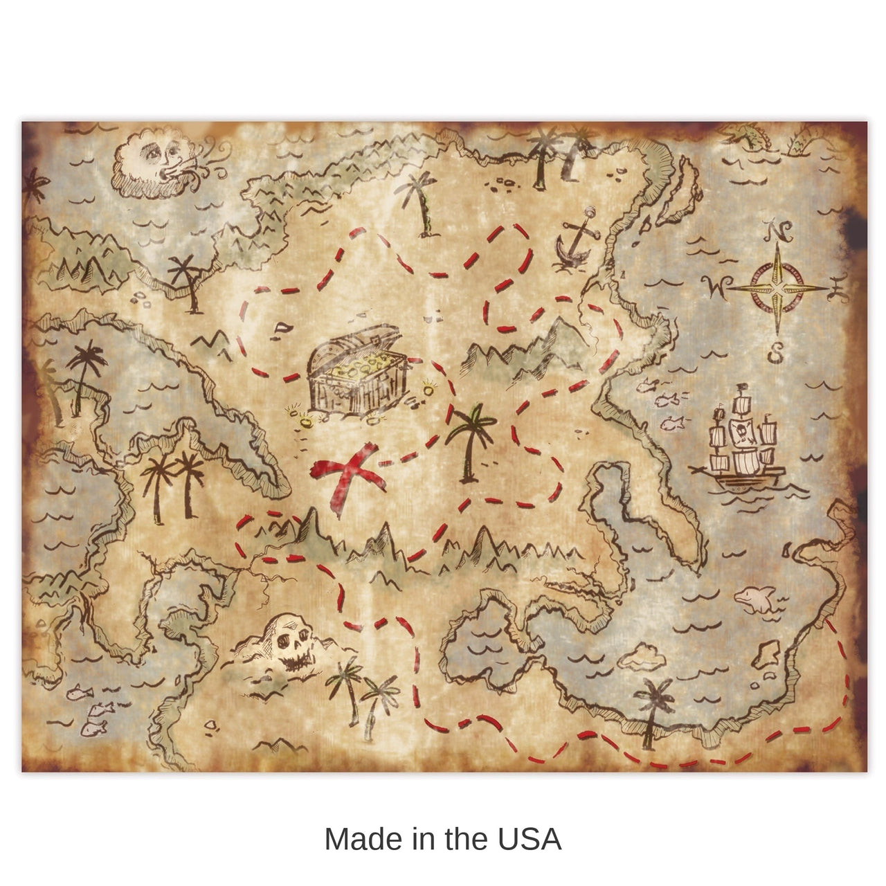 48 Pack Bulk Plastic Treasure Map Placemats