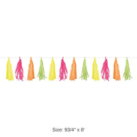 12 Pack Bulk Neon Plastic 8ft Tassel Garland