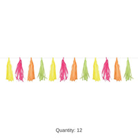 12 Pack Bulk Neon Plastic 8ft Tassel Garland