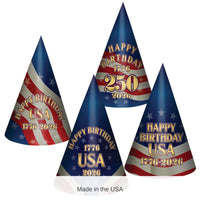 48 Pack Bulk Semiquincentennial Cone Hats Patriotic Party Favors