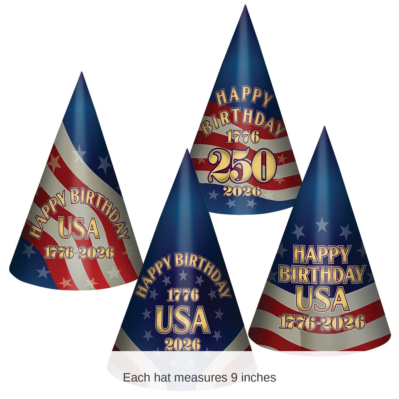 48 Pack Bulk Semiquincentennial Cone Hats Patriotic Party Favors