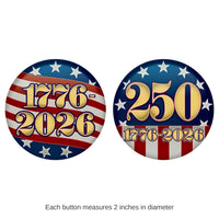 24 Pack Bulk Semiquincentennial Patriotic Buttons 2 Inch