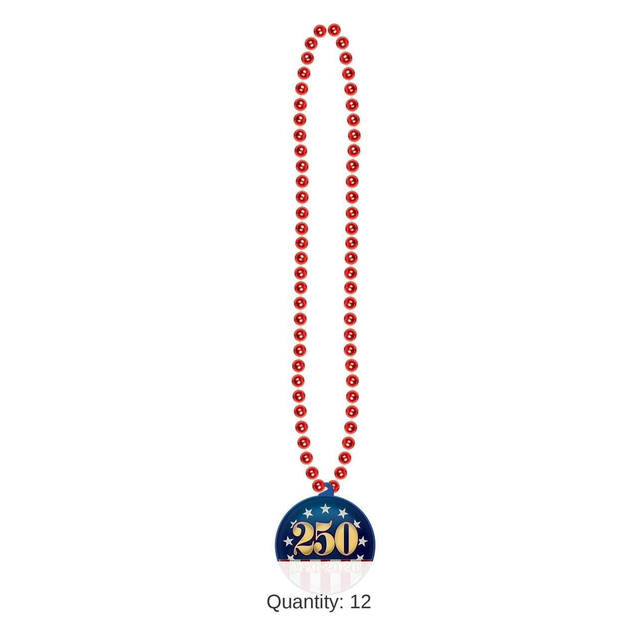 12 Pack Bulk Semiquincentennial Patriotic Medallion Beads 33 Inch