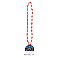 12 Pack Bulk Semiquincentennial Patriotic Medallion Beads 33 Inch