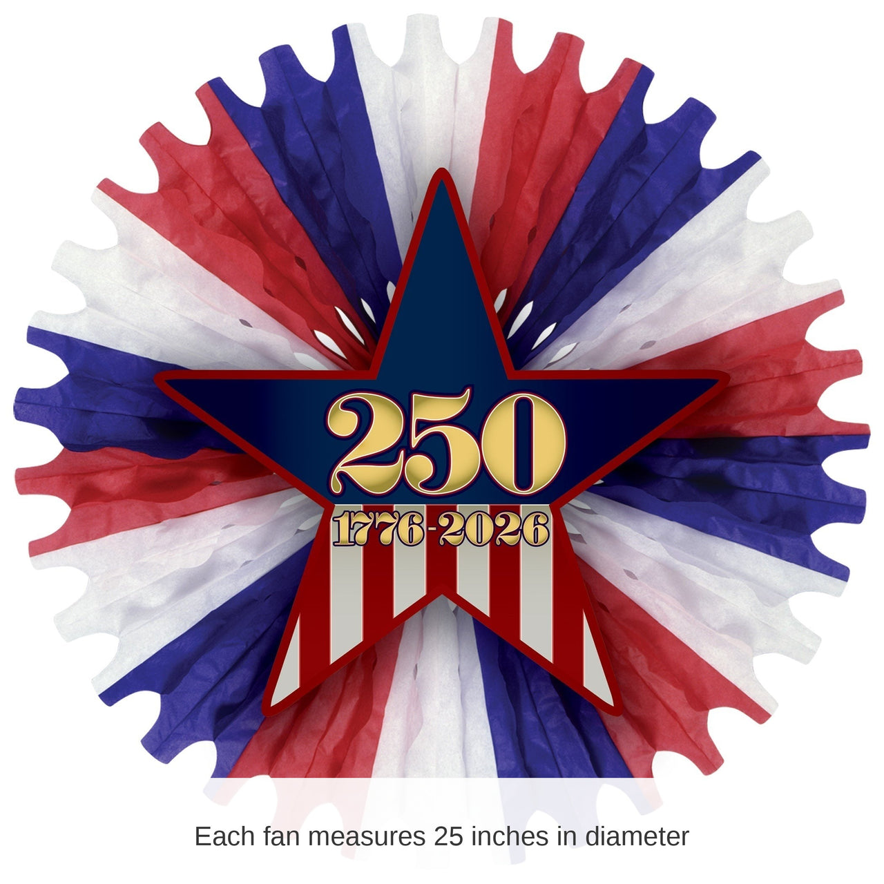 6 Pack Bulk 25 inch Semiquincentennial Patriotic Fan Decoration (Assembly Req.)