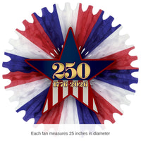 6 Pack Bulk 25 inch Semiquincentennial Patriotic Fan Decoration (Assembly Req.)