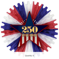 6 Pack Bulk 25 inch Semiquincentennial Patriotic Fan Decoration (Assembly Req.)