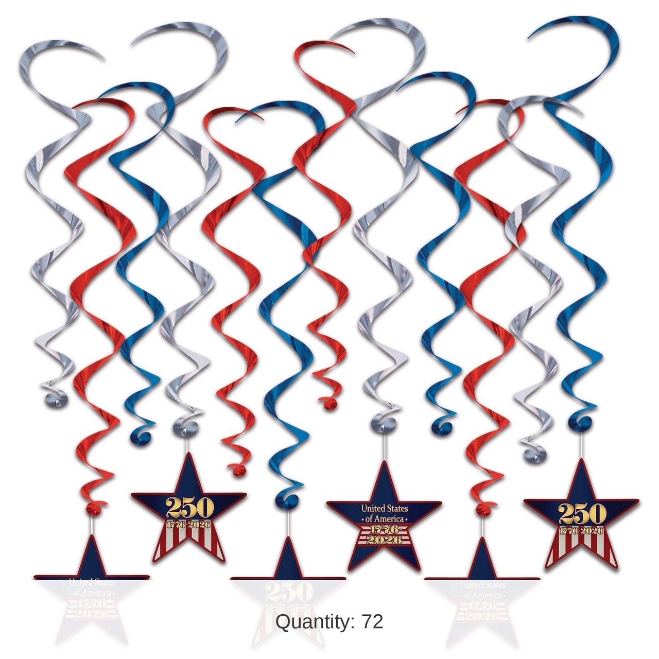 72 Pack Bulk Semiquincentennial Whirls Patriotic Hanging Decorations