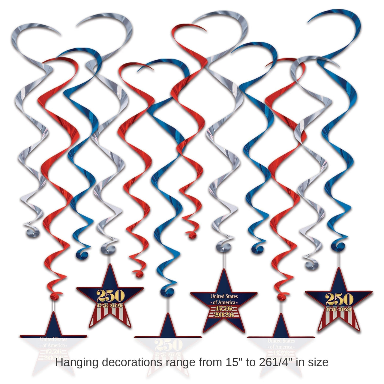 72 Pack Bulk Semiquincentennial Whirls Patriotic Hanging Decorations