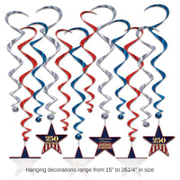 72 Pack Bulk Semiquincentennial Whirls Patriotic Hanging Decorations