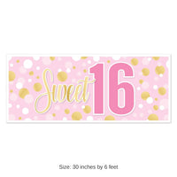 12 Pack Bulk Sweet 16 Oversized All-Weather Sign Banner (30 inchx6 ft)