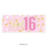 12 Pack Bulk Sweet 16 Oversized All-Weather Sign Banner (30 inchx6 ft)