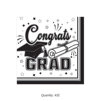 432 Pack Bulk Congrats Grad Black Beverage Napkins 2-Ply