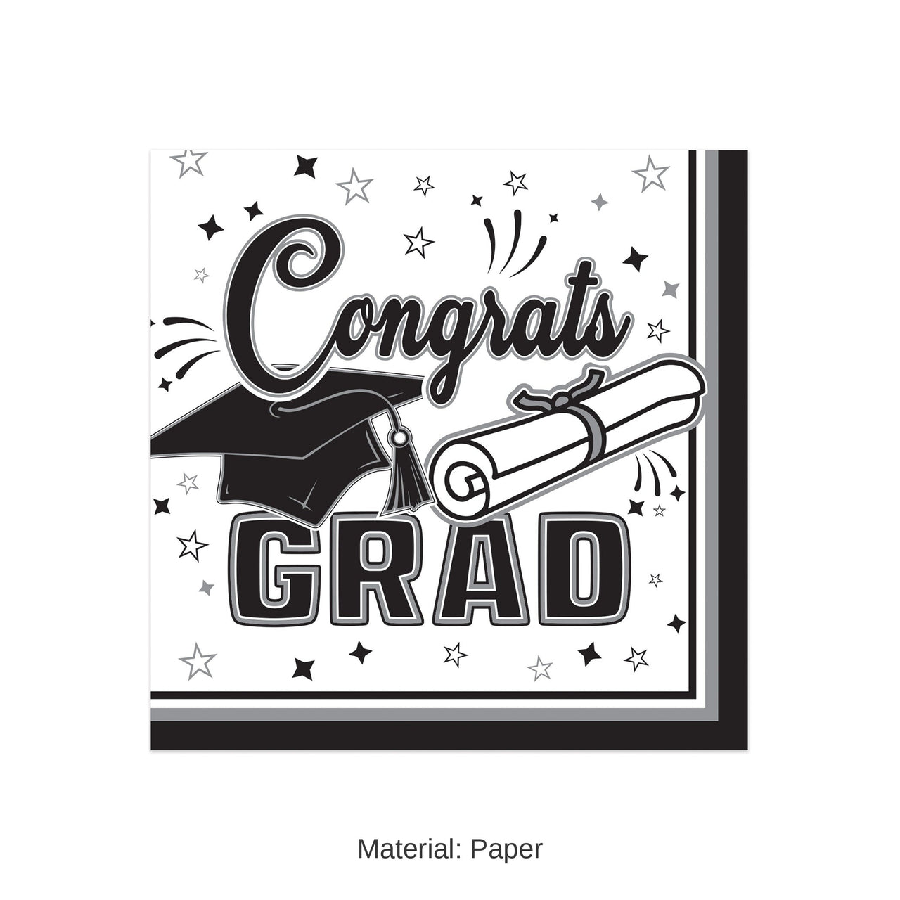 432 Pack Bulk Congrats Grad Black Beverage Napkins 2-Ply