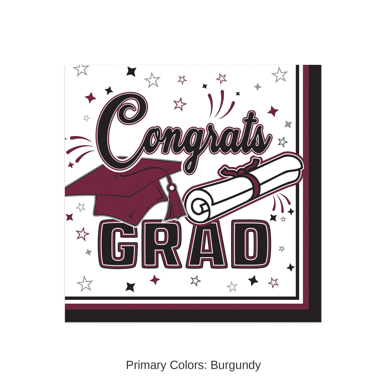 432 Pack Bulk Congrats Grad Burgundy Beverage Napkins