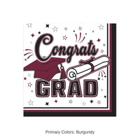 432 Pack Bulk Congrats Grad Burgundy Beverage Napkins