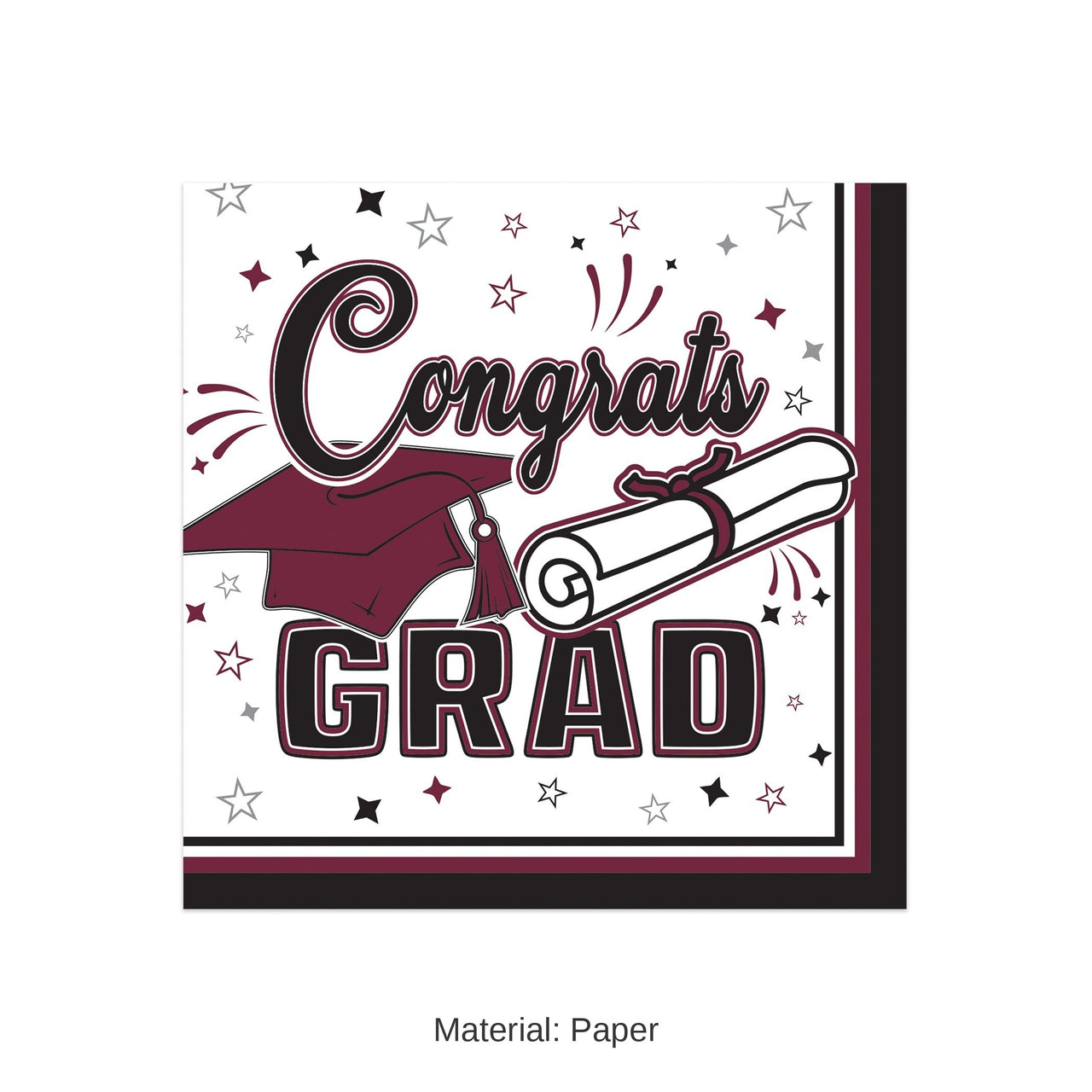 432 Pack Bulk Congrats Grad Burgundy Beverage Napkins