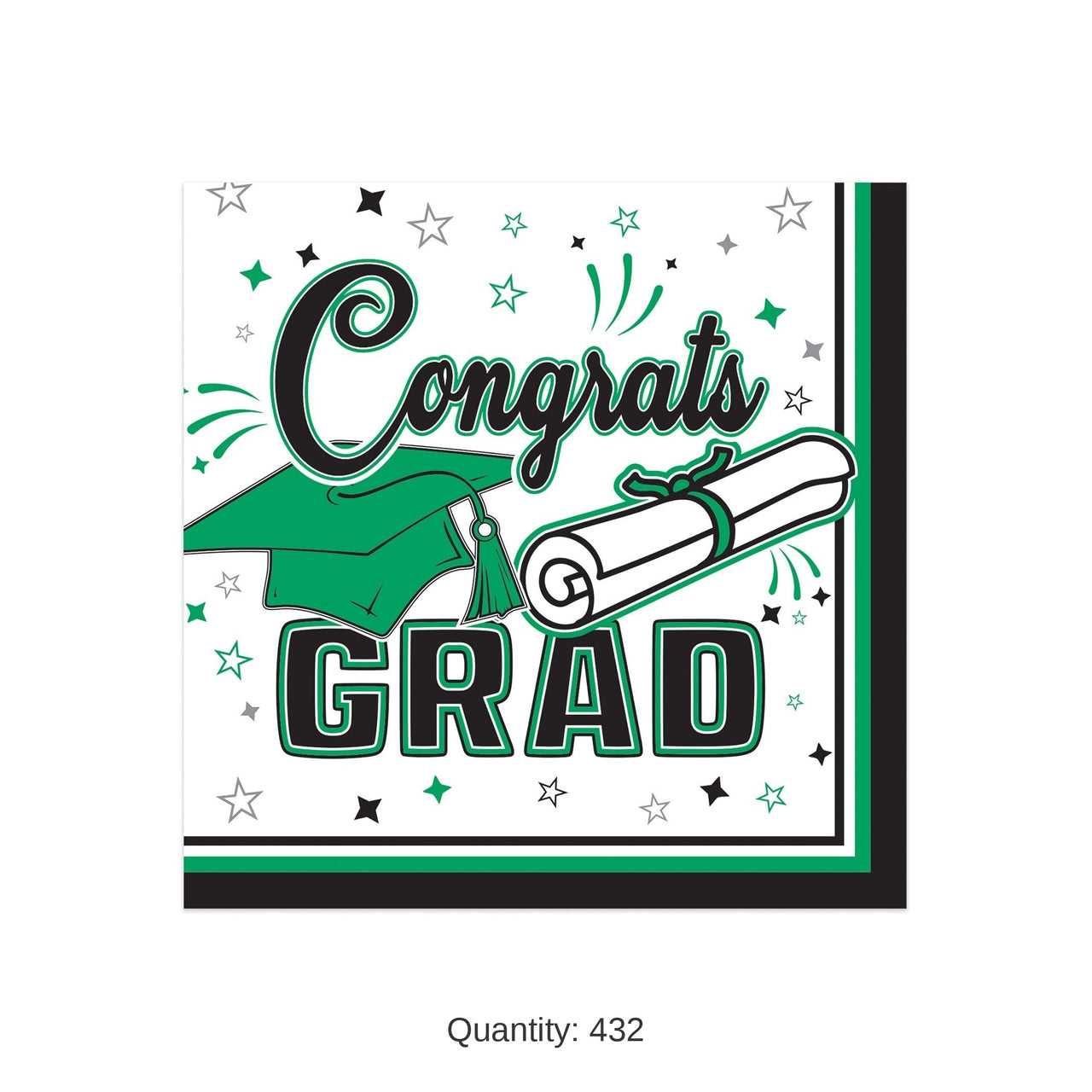 432 Pack Bulk Congrats Grad Green Beverage Napkins 2-Ply