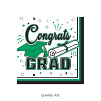 432 Pack Bulk Congrats Grad Green Beverage Napkins 2-Ply