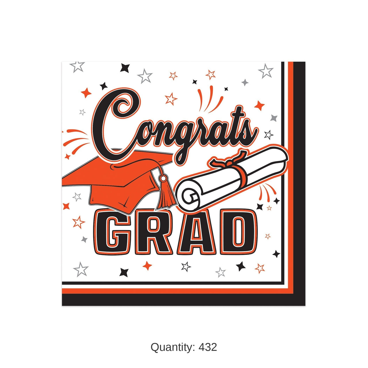 432 Pack Bulk Congrats Grad Orange Beverage Napkins 2-Ply