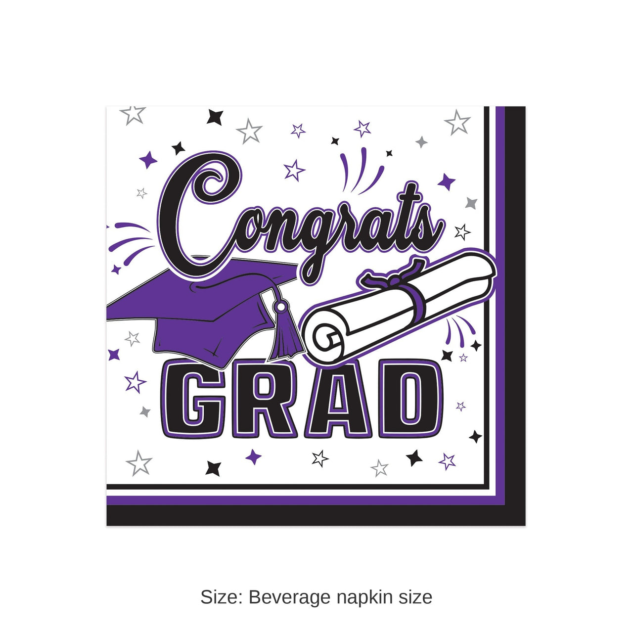 432 Pack Bulk Congrats Grad Purple Beverage Napkins 2-Ply