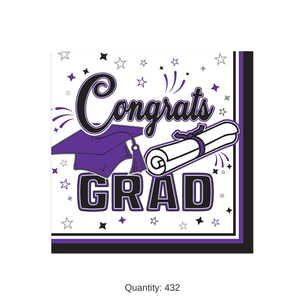 432 Pack Bulk Congrats Grad Purple Beverage Napkins 2-Ply