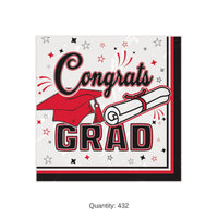 432 Pack Bulk Congrats Grad Red Beverage Napkins Graduation Party