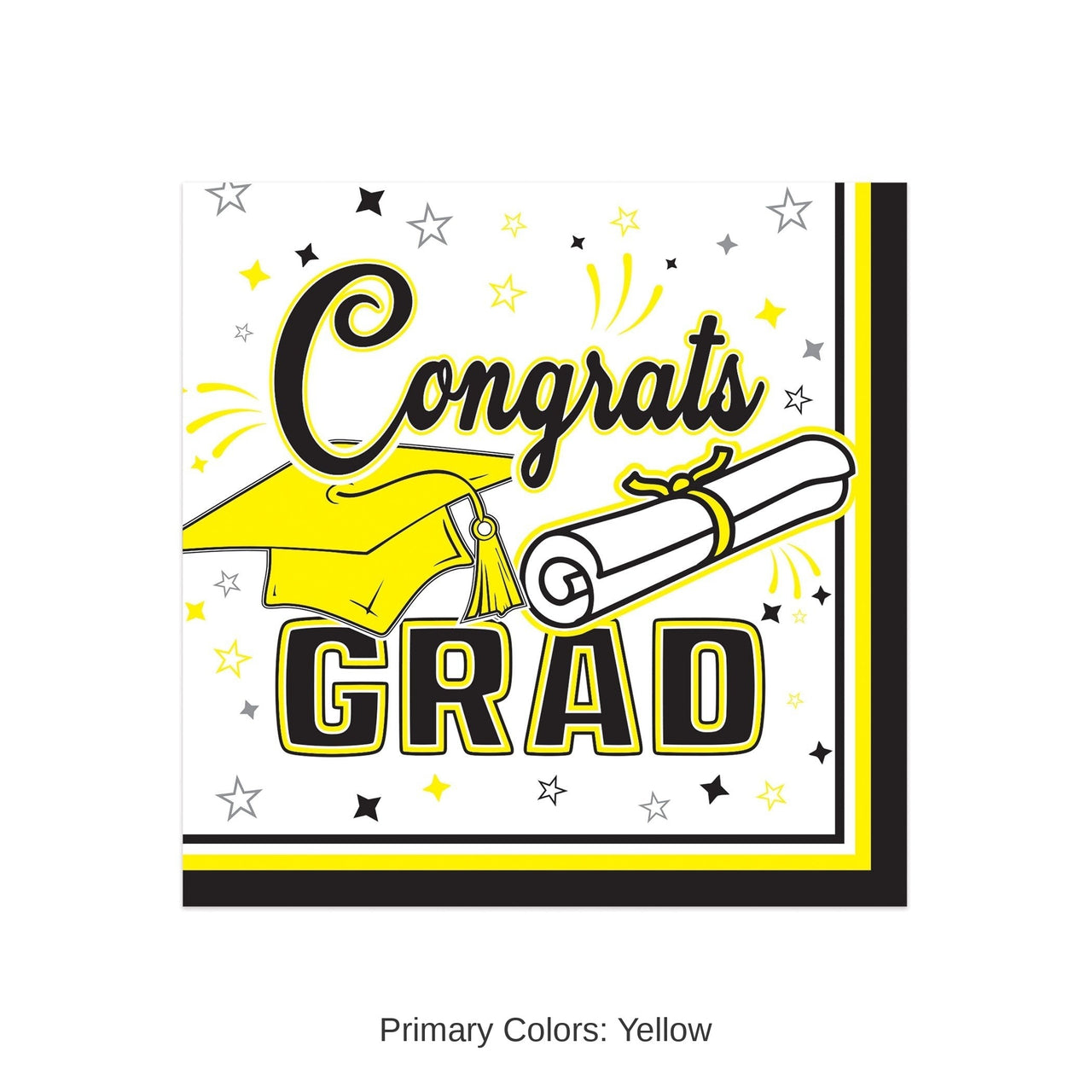 432 Pack Bulk Congrats Grad Yellow Beverage Napkins 2-Ply