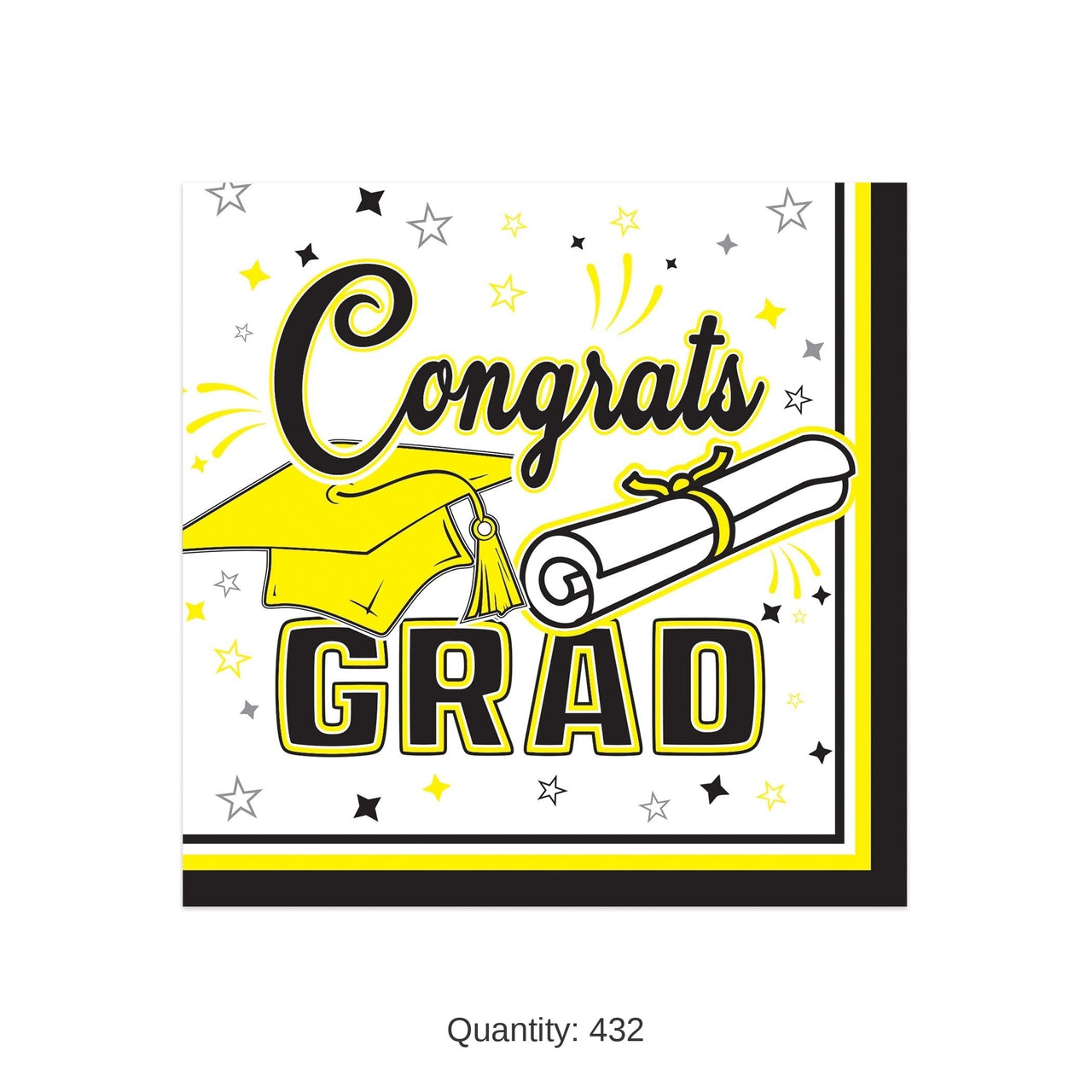 432 Pack Bulk Congrats Grad Yellow Beverage Napkins 2-Ply