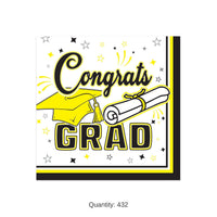 432 Pack Bulk Congrats Grad Yellow Beverage Napkins 2-Ply