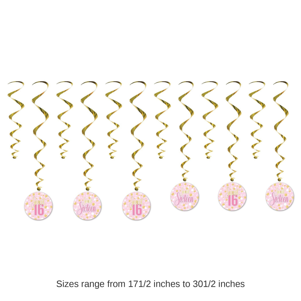 72 Pack Bulk Sweet 16 Whirls Hanging Decorations