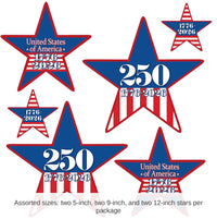 72 Pack Bulk Patriotic Semiquincentennial Star Cutouts Assorted Sizes