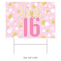 6 Pack Bulk Sweet 16 Yard Sign Weatherproof Plastic with H-Stake