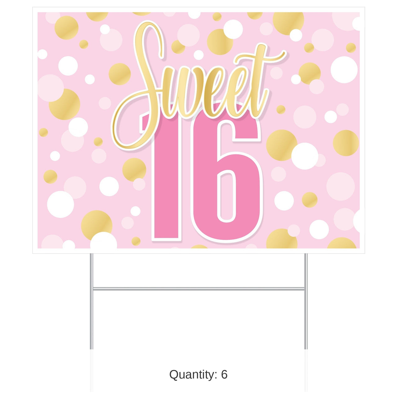 6 Pack Bulk Sweet 16 Yard Sign Weatherproof Plastic with H-Stake