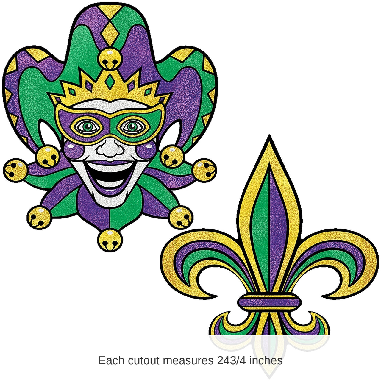24 Pack Bulk Jumbo Mardi Gras Glitter Cutouts 24.75 inch