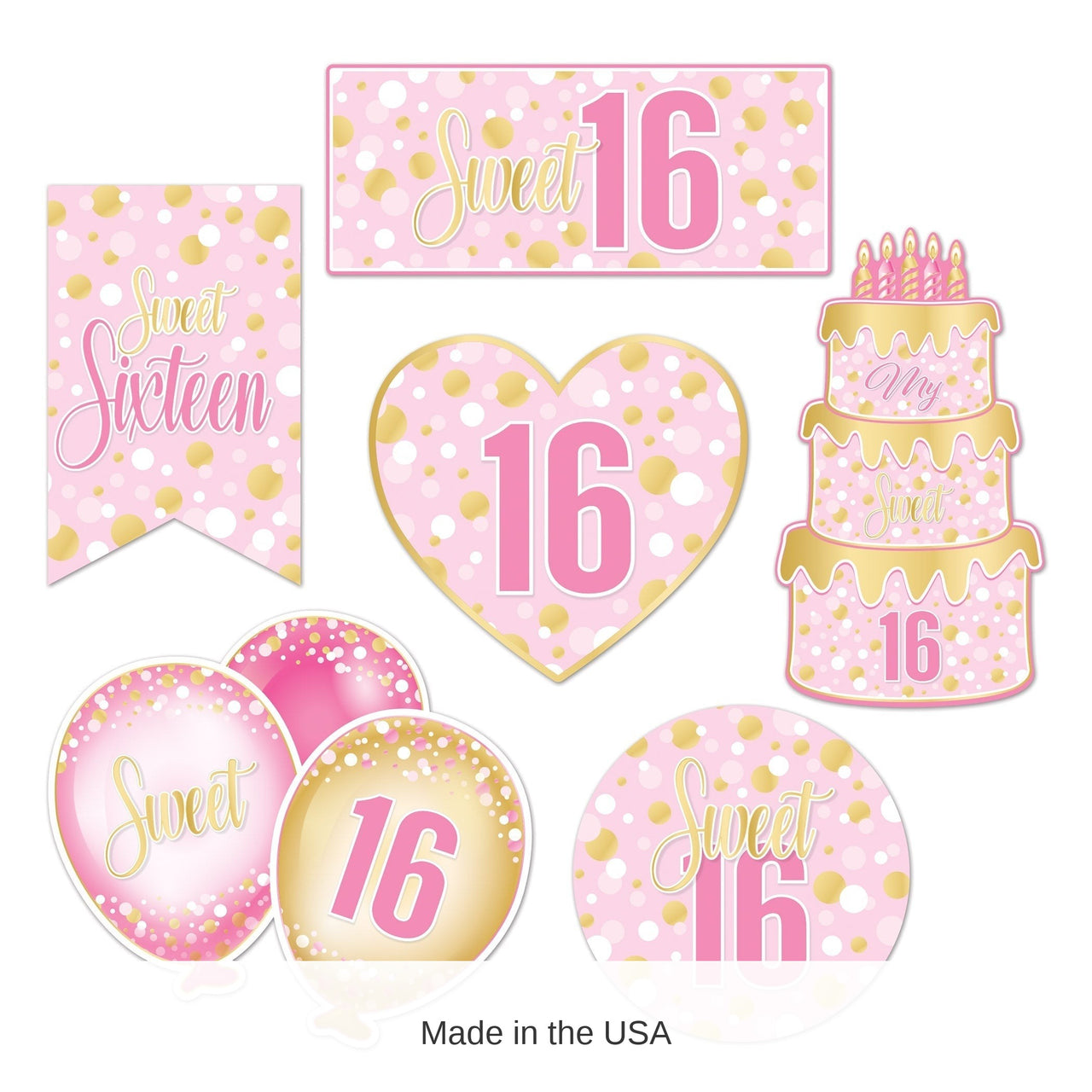 72 Pack Bulk Sweet 16 Birthday Cutouts Double-Sided Decorations (6-12 inch)