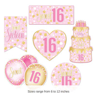 72 Pack Bulk Sweet 16 Birthday Cutouts Double-Sided Decorations (6-12 inch)