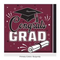432 Pack Bulk Congrats Grad Burgundy Luncheon Napkins