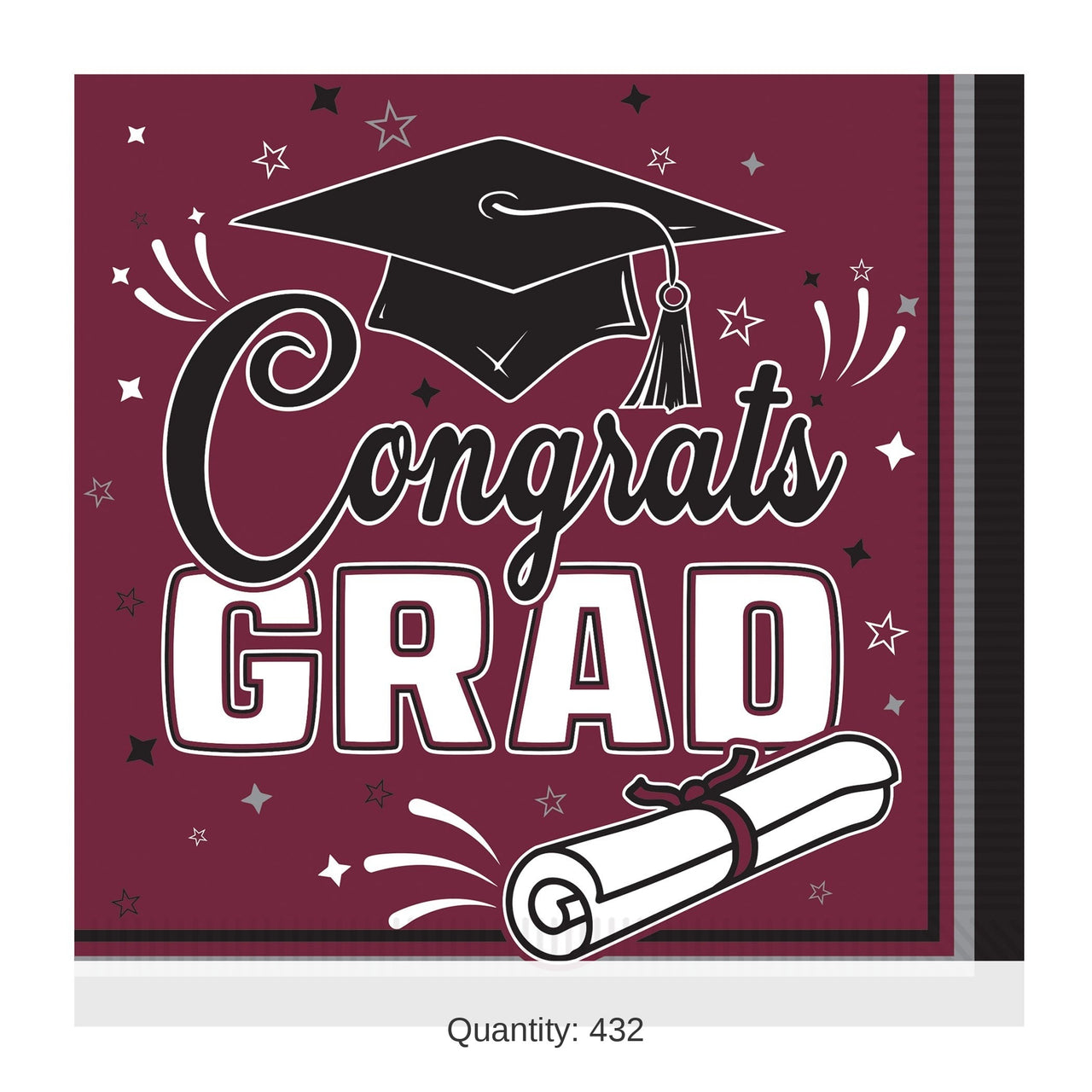432 Pack Bulk Congrats Grad Burgundy Luncheon Napkins