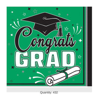 432 Pack Bulk Congrats Grad Green Luncheon Napkins 2-Ply