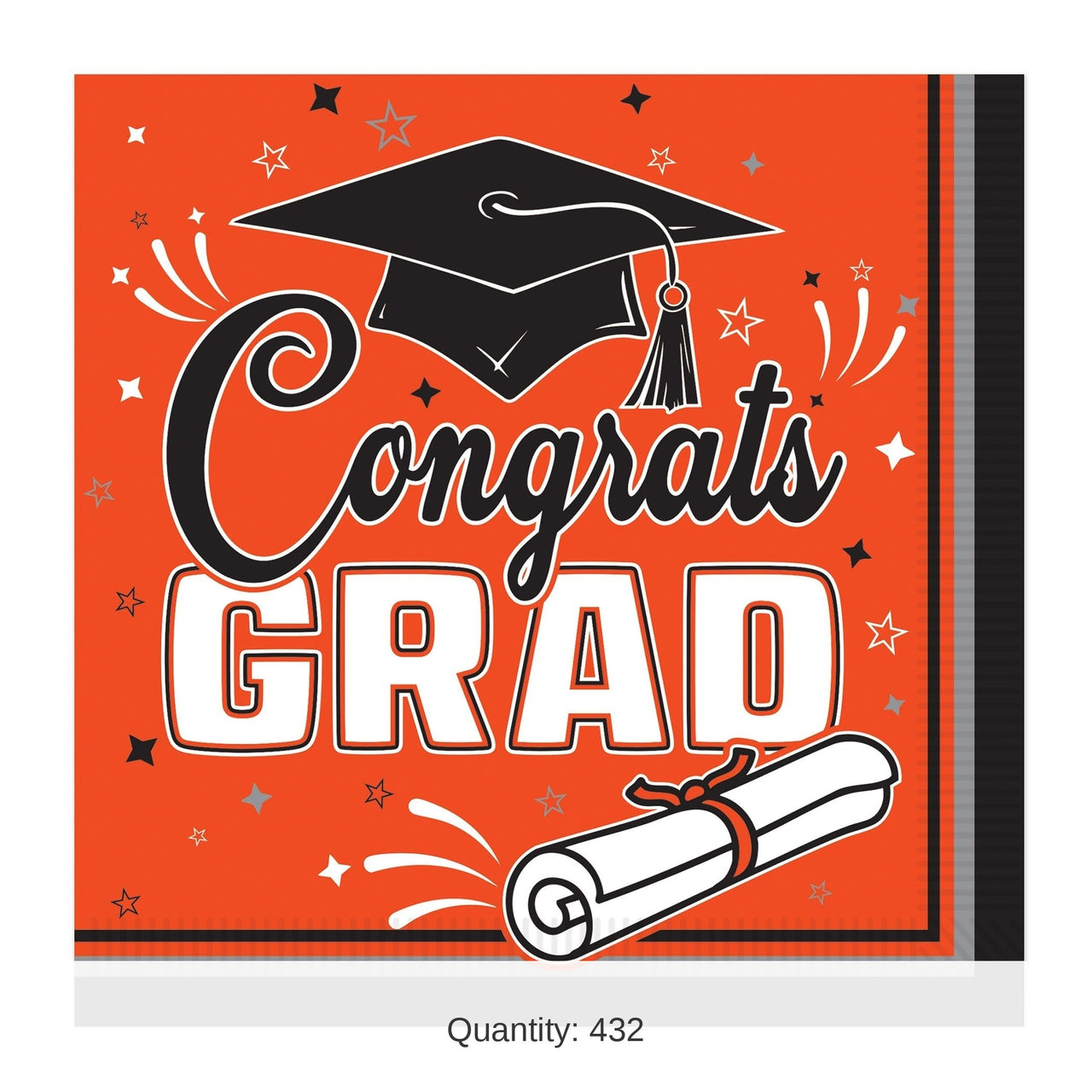 432 Pack Bulk Orange "Congrats Grad" 2-Ply Luncheon Napkins