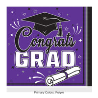432 Pack Bulk Congrats Grad Purple Luncheon Napkins
