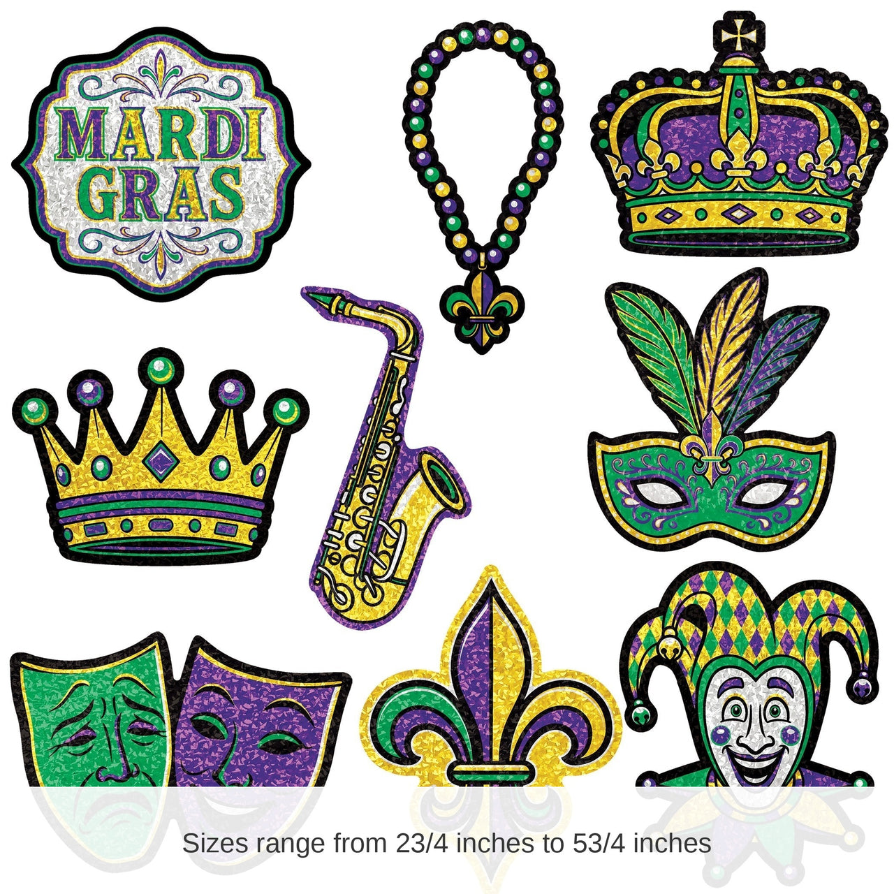 216 Pack Bulk Mini Mardi Gras Glitter Cutouts Double-Sided Decor