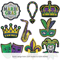 216 Pack Bulk Mini Mardi Gras Glitter Cutouts Double-Sided Decor