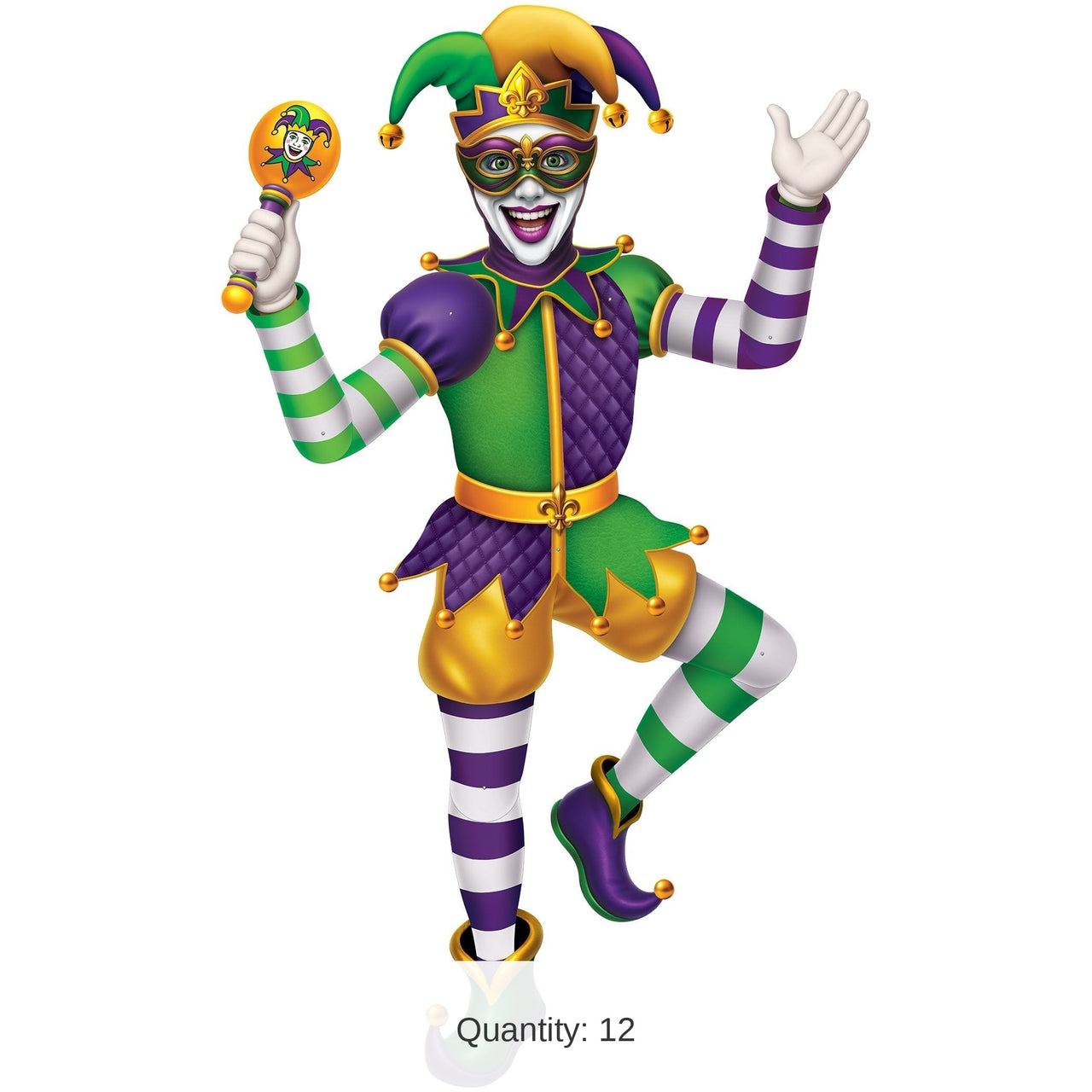 12 Pack Bulk 3 ft Mardi Gras Jester Jointed Figure Decoration