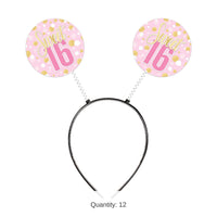 12 Pack Bulk Sweet 16 Boppers Headband Birthday Accessory