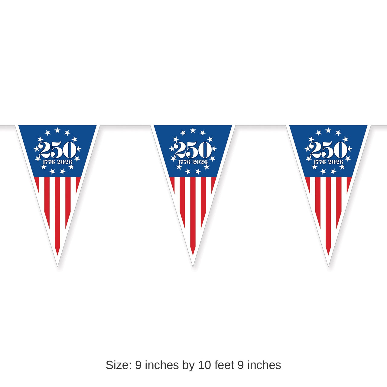 12 Pack Bulk Semiquincentennial Pennant Banner All-Weather, 10 ft